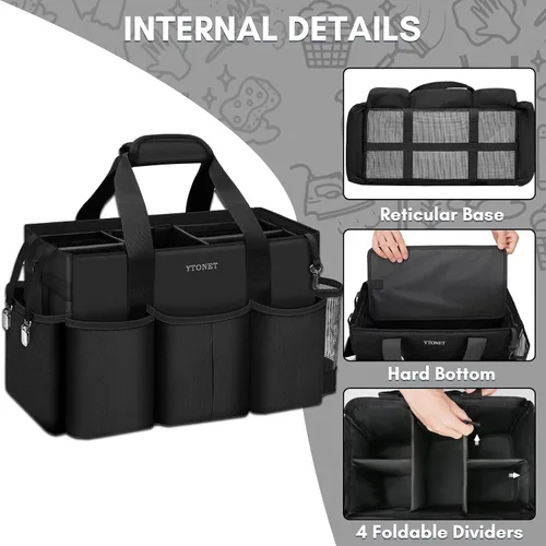 Vista 4 de Ytonet Bolsa Organizadora de Limpieza Portátil, Organizador Grande de Suministros de Limpieza con 4 Divisores Plegables, Organizador Caddy con Asa