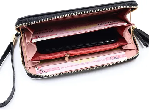 Vista 3 de Cartera larga de piel sintética para mujer, con múltiples ranuras para tarjetas y compartimento espacioso