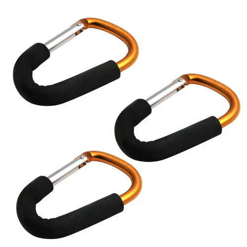 Vista 4 de MroMax 3 ganchos para cochecito, clip de mosquetón de 5.5 pulgadas, gancho de viaje negro más fácil, gancho para correa de cochecito de perro