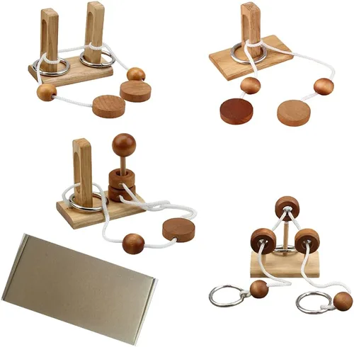 Vista 5 de Rompecabezas de madera para enhebrar la cuerda, rompecabezas de lazo Luban Lock Brain Teaser, juego para adultos y niños (4)