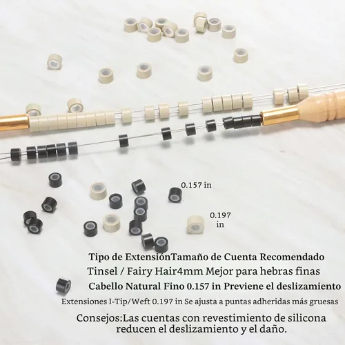 Vista 2 de Anillas de microenlace de 4 mm con forro de silicona, cuentas de oropel para extensiones de pelo, 300 unidades, color negro