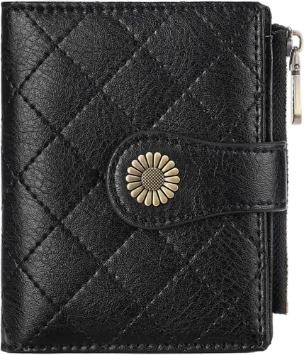 Vista 8 de FALAN MULE Billetera pequeña para mujer, plegable, con bloqueo RFID, portatarjetas de piel con bolsillo con cremallera para monedas Blanco/Marrón