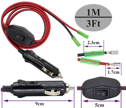 Vista 2 de Paquete de 2 adaptadores de enchufe macho de encendedor de cigarrillos de 12 voltios con cable de cables de luz LED y cable de 16 AWG para enchufe