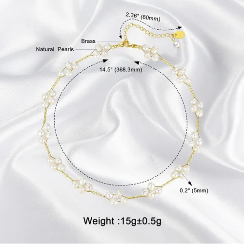 Vista 3 de Gargantilla de perlas, chapado en oro de 14 quilates, delicado collar de gargantilla con cuentas para mujeres y niñas, collar de perlas naturales