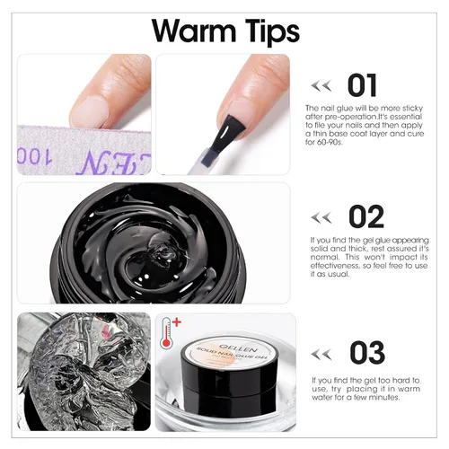 Vista 6 de Gellen Gel de pegamento de uñas sólido para puntas de uñas postizas, gran capacidad de 0.51 oz (15 g) en gel de pegamento de uñas acrílico sólido