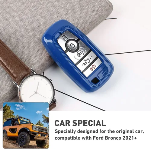 Vista 4 de para Ford Bronco/Sport Carcasa de Llavero, Funda Protectora de Llave Compatible con Ford Bronco/Sport 2021 2022 2023+ (ABS, Azul)