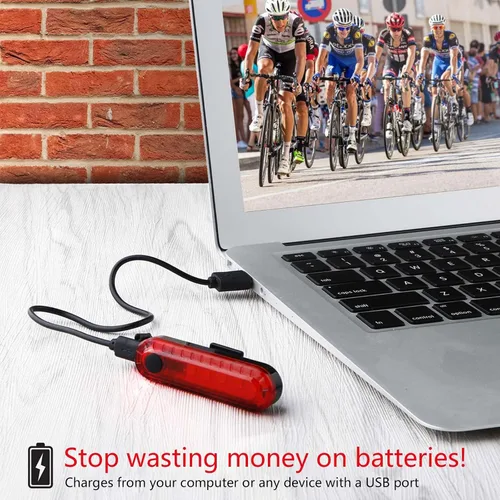 Vista 3 de Paquete de 2 luces traseras de bicicleta recargable, luz trasera roja para bicicleta de noche, luces traseras de bicicleta con gran duración