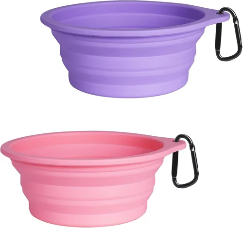Vista 2 de PetBonus Paquete de 2 cuencos plegables de silicona para perros y clip de seguridad para collar de perro