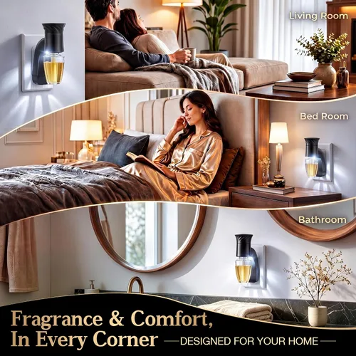 Vista 7 de Hohean 2 Pack Wall Fragrance Plug Compatible with Bath & Body Works, Black Certificado ETL con luz nocturna, enchufe giratorio y aroma ajustable
