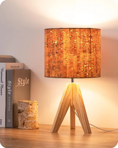 Vista 15 de EDISHINE Lámpara de mesa pequeña estilo Boho, lámpara de mesa de madera color nogal con trípode, lámpara de mesita de noche estilo granja