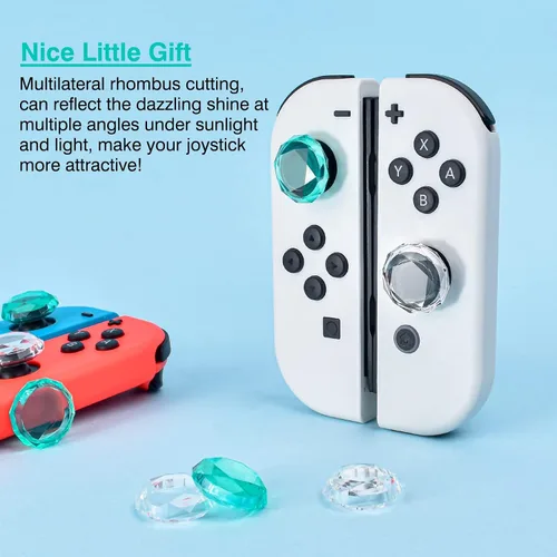 Vista 4 de DLseego Diamond 3D Thumb Grips Caps Design for Switch & Switch Lite & Switch OLED Joy Con Crystal Clear Console Joystick Cover 4PCS - Clear and Green