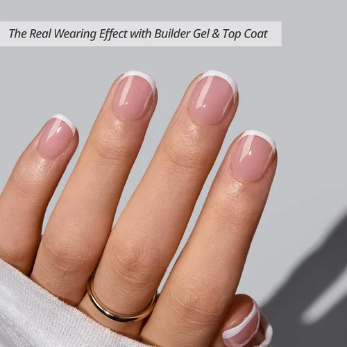 Vista 2 de BTArtboxnails XCOATTIPS White French Tip Press On Nails, XXS Squoval, Pink Lamp-Curable, 4-Week Wear, Natural Nail Look, Salon Quality Value at