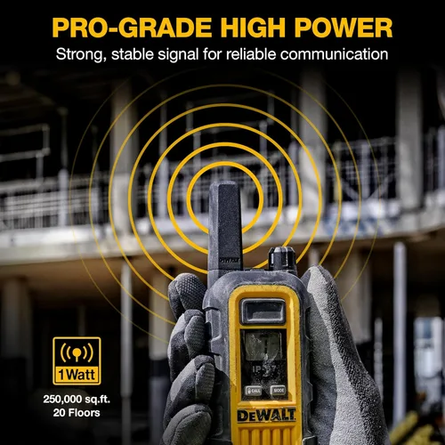 Vista 2 de DEWALT DXFRS300 FRS Walkie Talkies, radio de 2 vías de largo alcance, 1W, IP67 impermeable, paquete de 6 con 6 auriculares, cargador de banda