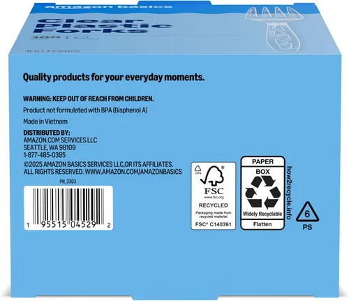 Vista 5 de Amazon Basics Tenedores desechables de plástico transparente, calidad premium, 100 unidades, paquete grande