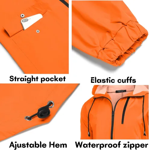 Vista 15 de COOFANDY Chubasquero largo para hombre, chaqueta impermeable para exteriores, con capucha