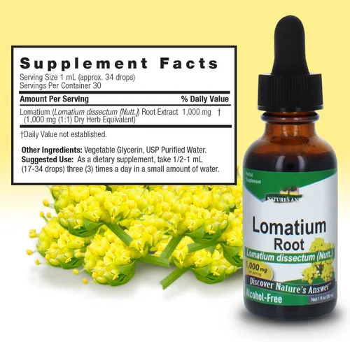 Vista 3 de Nature's Answer Raíz de lomatium sin alcohol, 1000 mg, sin gluten, a base de hierbas, 1 onza líquida (paquete de 2)