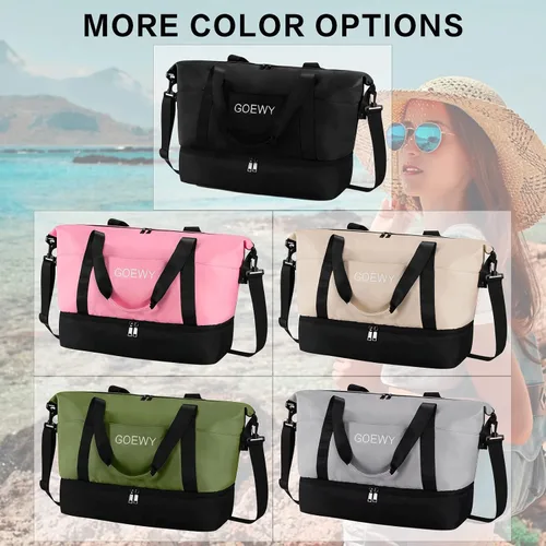 Vista 7 de Bolsa de gimnasio para mujer, bolsa deportiva para hombres con compartimento para zapatos, bolsas de viaje con bolsillo húmedo, escuela, yoga