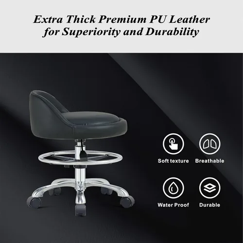 Vista 5 de Taburete Rolling Shop con soporte de espalda, taburete ajustable en altura con ruedas, resistente para salón, spa, tatuaje, esteticista y cocina