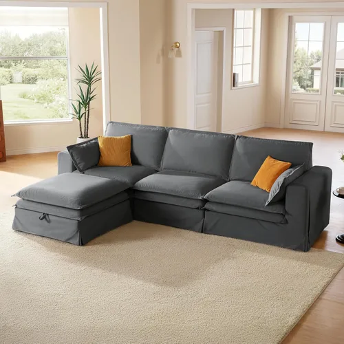 Vista 16 de Sofá modular lavable de gran tamaño de 89 pulgadas, sofá nube con funda totalmente extraíble, sofás seccionales para sala de estar, tela