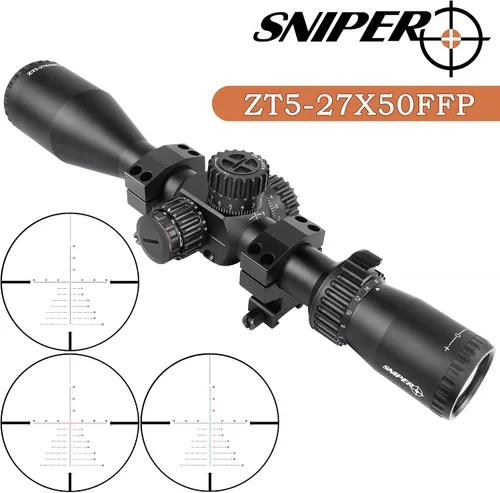 Vista 2 de Mira telescópica Sniper ZT 5-27x50 FFP Primer plano focal Alcance lateral con retículo grabado en vidrio, iluminado en rojo y verde con montaje