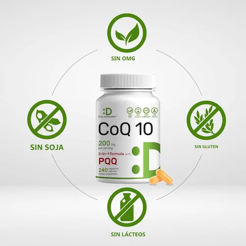 Vista 3 de DEAL SUPPLEMENT CoQ10 200mg con PQQ 200mcg, 240 cápsulas vegetales Complejo de coenzima Q10 biodisponible Apoya la salud del corazón, la energía