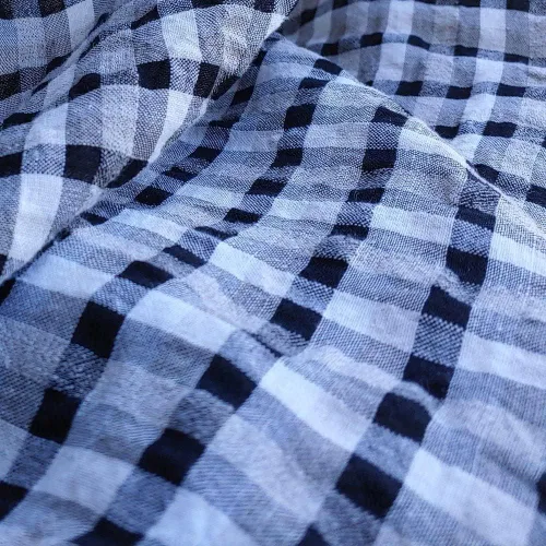 Vista 7 de Tela de lino de sirsaca a cuadros azules Material duradero, perfecto para coser, ropa y manualidades