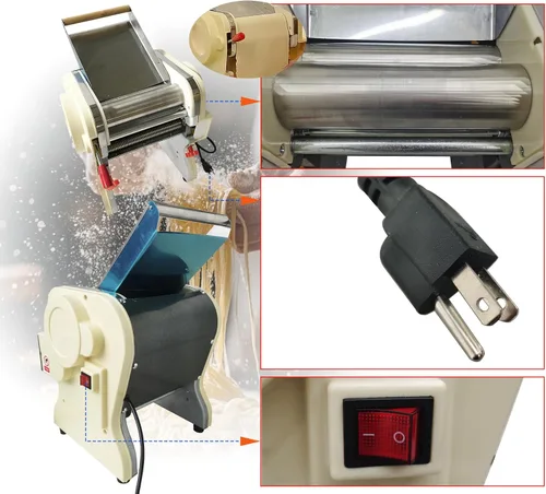 Vista 7 de Máquina eléctrica para hacer pasta, Máquina automática de fideos, Máquina de prensado de rodillo de masa de acero inoxidable, Hoja de fideos redonda