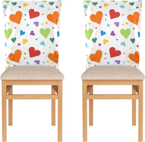 Vista 2 de Juego de 6 fundas decorativas para silla de escritorio de San Valentín con corazones de arco iris para sillas de comedor, funda de cojín suave