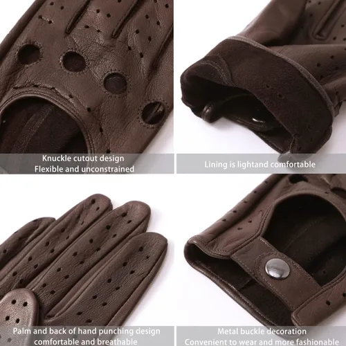 Vista 2 de Harssidanzar Guantes de conducción de piel de cordero para hombre GM026