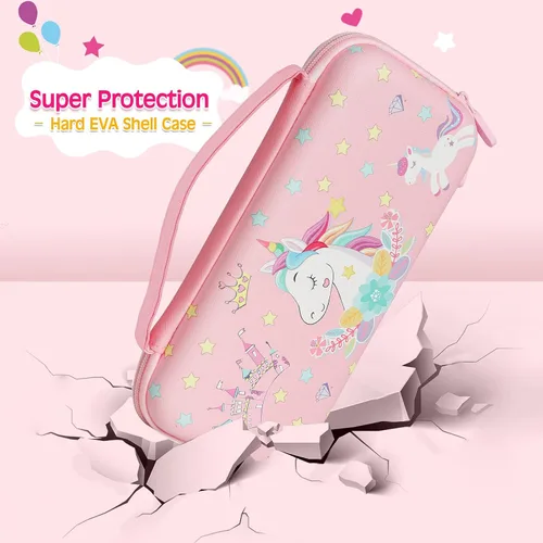 Vista 3 de Funda de transporte de unicornio rosa compatible con Nintendo Switch no OLED ni Lite con funda protectora acoplable protector de pantalla