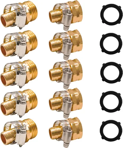 Vista 10 de Hourleey Reparación de manguera de jardín de 1/2 pulgada, conector de manguera de aluminio con abrazadera, ajuste de conector de manguera macho