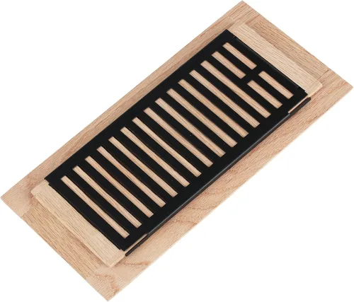 Vista 2 de Paquete de 2 piezas de rejilla de piso de madera dura de roble rojo, cubierta de ventilación empotrable, 4x10 pulgadas, con regulador, sin acabar