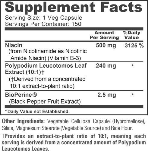 Vista 4 de Polypodium Nicotinamida, sin soja, 240 mg, 150 cápsulas vegetales - 150