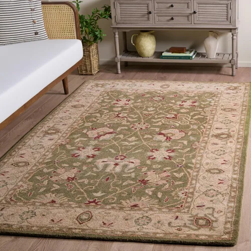 Vista 58 de SAFAVIEH Colección Antigüedades - Alfombra de 6' redonda, marrón y verde, hecha a mano, diseño oriental tradicional de lana, ideal para áreas