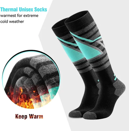 Vista 2 de MATKAO Calcetines de esquí para mujeres y hombres, snowboard, esquí, invierno, cálidos, para clima frío, al aire libre (negro, M), Negro