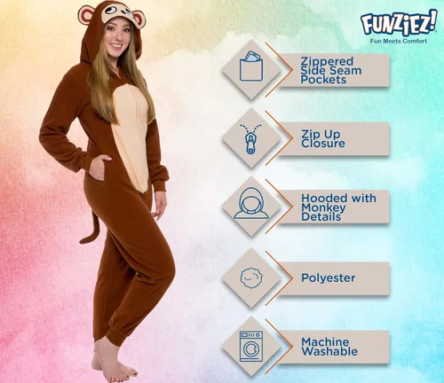 Vista 4 de Slim Fit Adult Onesie - Animal Halloween Costume - Plush Fruit One Piece Cosplay Suit for Women and Men by FUNZIEZ!