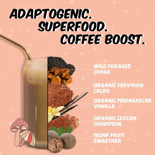 Vista 2 de Renude Chagaccino - Polvo de hongos Chaga, mezcla de bebida de café de hongos con adaptógenos, energía natural y apoyo inmunológico, vegano, keto