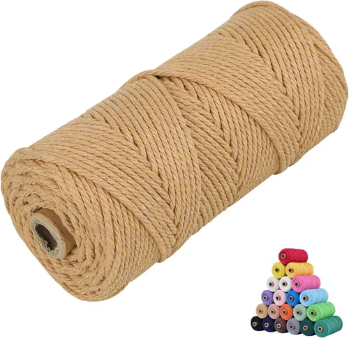 Vista 22 de Cordón de algodón para macramé 3mm x 109 yardas, cuerda de macramé natural color beige, suministros perfectos de algodón para macramé, para hacer