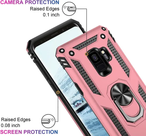 Vista 3 de IKAZZ Funda protectora para Galaxy S9, grado militar, a prueba de golpes, resistente, para pasar la prueba de caída de 16 pies con soporte Oro Rosa