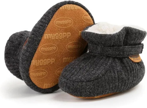 Vista 129 de Botines de forro polar para bebés, niños y niñas, pantuflas antideslizantes con agarre suave, zapatos de calcetín para recién nacidos, cuna