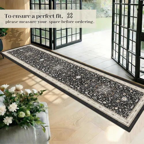 Vista 3 de nesrt Alfombra bohemia lavable de 2 x 10 pies, suave, antideslizante, extra larga, alfombra de cocina, color negro, vintage, geométrico, camino