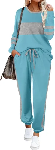 Vista 51 de Aloodor conjunto deportivo de 2 piezas para mujer, con sudadera con cuello redondo, sin botones