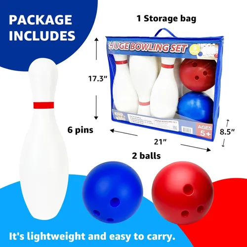 Vista 5 de Grip Kids Juego de bolos enorme de 17 pulgadas con bolsa de almacenamiento, 6 pines gigantes, juego de patio trasero para exteriores e interiores
