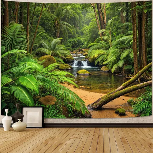 Vista 9 de Zussun Tapiz de Bosque Natural de Montaña Tapiz Verde de Pino Luz Solar Selva para Dormitorio Estético Planta Paisaje de Montaña Tapices Pequeños