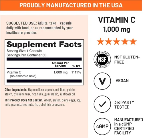 Vista 4 de NatureWise Cápsulas de vitamina C de 1000 mg – Vitamina C vegana extra fuerte para antioxidante diario y apoyo inmunológico – Sin OMG, fabricado