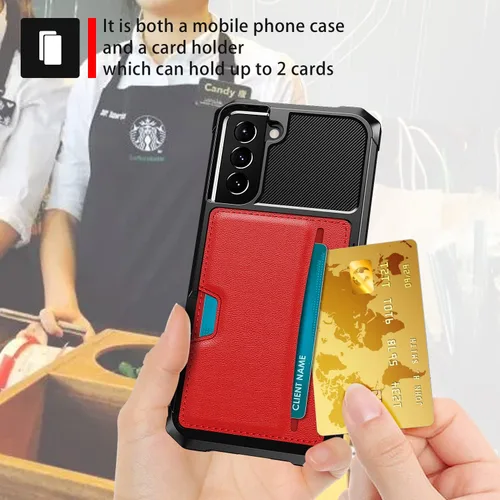 Vista 5 de Asuwish Funda de teléfono para Samsung Galaxy S21 Plus S21+ 5G con protector de pantalla de vidrio templado, soporte delgado para tarjeta