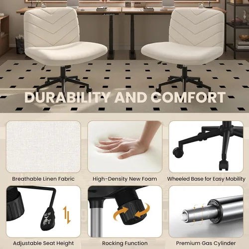 Vista 4 de Yaheetech Silla de Escritorio de Oficina con Patas Cruzadas Anchas sin Ruedas, Sillas Giratorias Cómodas para Computadora de Tocador para Hogar