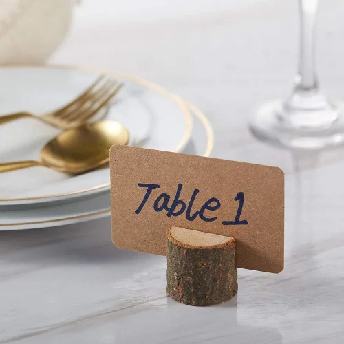 Vista 3 de Toncoo 15 piezas de tarjeteros de madera para tarjetas de lugar y 30 piezas de tarjetas de lugar, soportes de número de mesa, decoración rústica