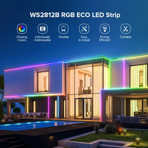 Vista 8 de SEZO WS2812B ECO Tira de luz LED 16.4 pies/5M 60 LED/m 300 píxeles, direccionable individualmente, programable, 5050SMD, RGB, aleación, cables Negro