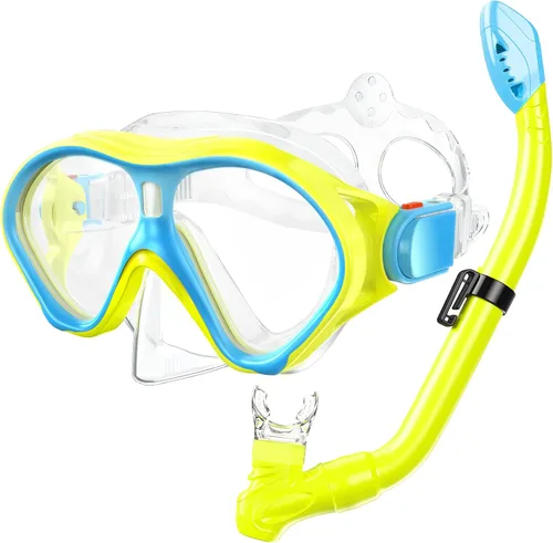 Vista 14 de Gintenco Juego de esnórquel para niños, máscara de buceo para niños como gafas de natación unisex, juego de máscara de buceo antivaho y esnórquel